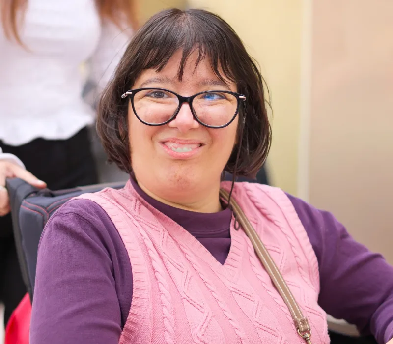 Disabled woman smiling at camera
