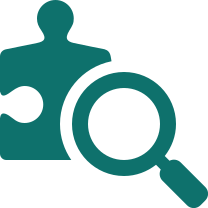Puzzle and magnifying glass icon