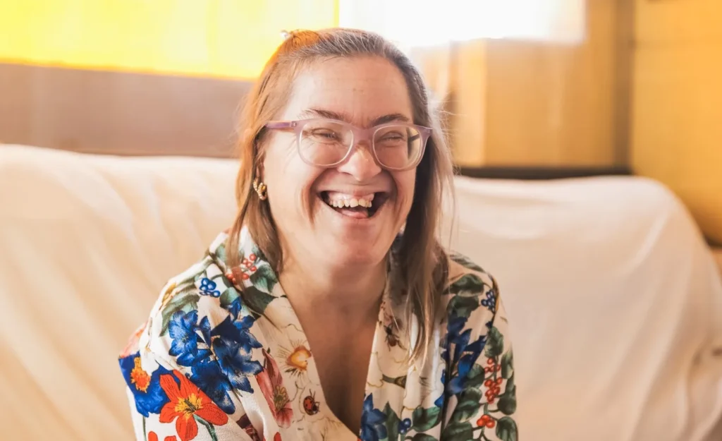 Disabled woman smiling